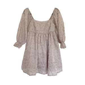 THIRTY THIRTY Floral Eyelet Embroidered Babydoll Puff Sleeve Mini Dress Size M